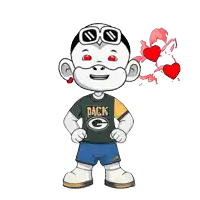 a cartoon character with a pack g shirt on