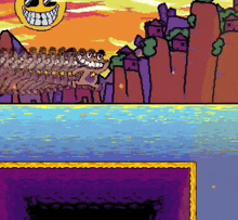 a pixel art drawing of a group of people standing next to each other .