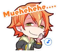 a cartoon of a boy with orange hair and the words muchehehe