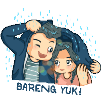 Boy And Girl Cuddle In The Rain With Caption Bareng Yuk Sticker - Couple Raining Lovers Stickers
