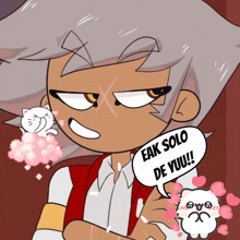 a cartoon character with a speech bubble saying eak solo de yuu