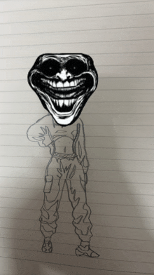 a drawing of a person with a troll face on their head