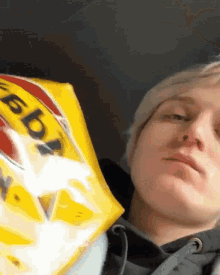 a person holding a bag of doritos chips