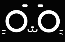 a black and white drawing of a cat 's face with the letters o and e on a black background
