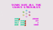 a sonic has all the chaos emeralds game screen