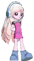 a pixel art of a girl wearing headphones
