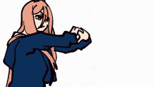 a drawing of a girl with long pink hair and horns