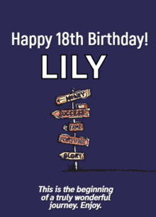 a poster that says happy 18th birthday lily with a bunch of signs on it