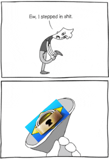 a cartoon says ew i stepped in shit next to a picture of a key