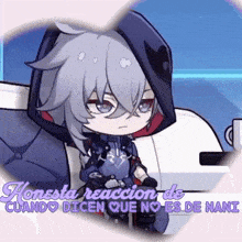 a picture of a cartoon character with the words honesta reaccion de cuando dicen que no es de nani below it