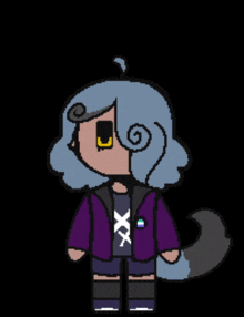 a pixel art drawing of a girl with gray hair