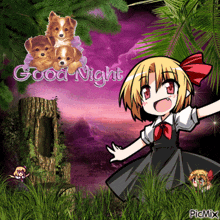 a picture of a girl and puppies with the words good night on it