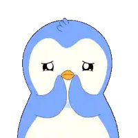 a blue and white penguin with yellow stars around it 's head
