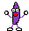a pixel art illustration of a purple object with a red face and a balloon in its mouth .