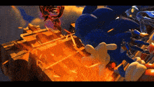 sonic the hedgehog is flying through the air in a cartoon
