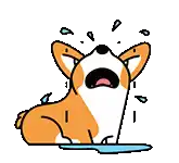 a cartoon of a corgi dog crying with its mouth open .