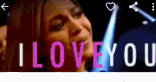 a woman says i love you in pink letters