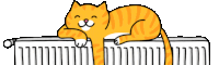 a cartoon cat is laying on a radiator with its head on it 's paw .
