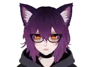 a person with purple hair and cat ears wearing glasses and a choker