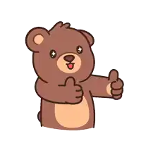 a brown teddy bear giving a thumbs up