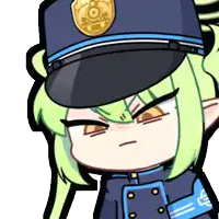 a cartoon drawing of a police officer with a badge on her hat
