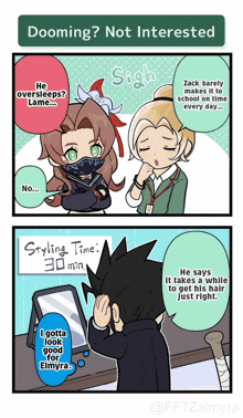 a cartoon of a man and a girl talking about dooming not interested