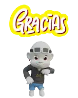 a cartoon character with the word gracias behind him