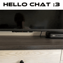 a picture of a tv with the words hello chat : 3 below it