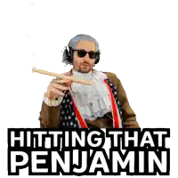 a sticker of a man smoking a cigar with the words hitting that pennjamin below him