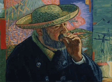 a painting of a man with a beard wearing a green hat