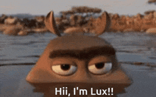 a cartoon character is in the water and says hii i 'm lux !
