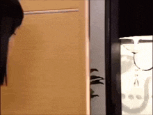 a person is standing in front of a door with a plant behind them .