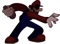 a cartoon drawing of mario holding a microphone and pointing