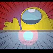 a yellow among us character giving a high five