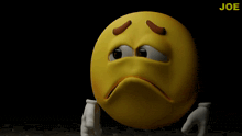 a yellow smiley face with a sad look on its face and the word joe below it