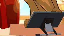 a cartoon of a person standing in front of a computer