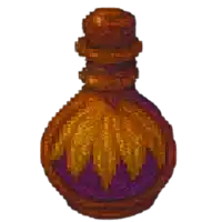 a pixel art drawing of a bottle with purple liquid in it