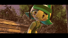 a cartoon character with a green hat and glasses