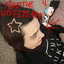a woman with a star in her hair and the words find the difference written in red