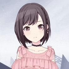 a drawing of a girl wearing a choker and a pink dress