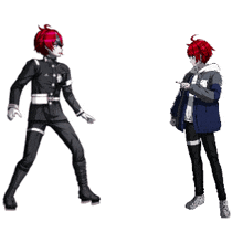 a pixel art of a boy with red hair standing next to another boy with red hair