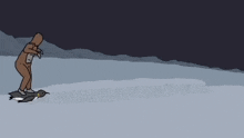 a cartoon of a man in a penguin suit standing on a penguin