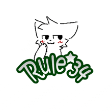 a drawing of a cat with the words rule 34 in green letters