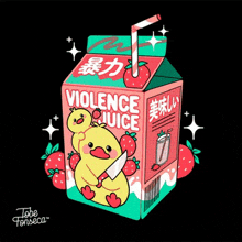 a box of violence juice with a duck on it