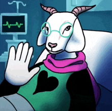 a cartoon of a goat with horns and glasses