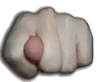 a close up of a person 's fist with a pink thumb sticking out