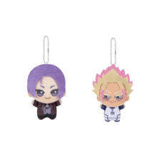 two stuffed dolls one with purple hair and the other with yellow hair