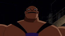 a cartoon character with a sad look on his face is standing in the dark