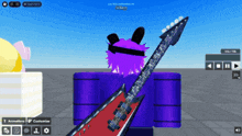 a cartoon character with purple hair is holding a guitar in front of a blue background