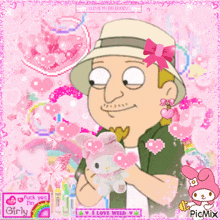 a cartoon of a man holding a stuffed animal with the words i love my big buddy at the top